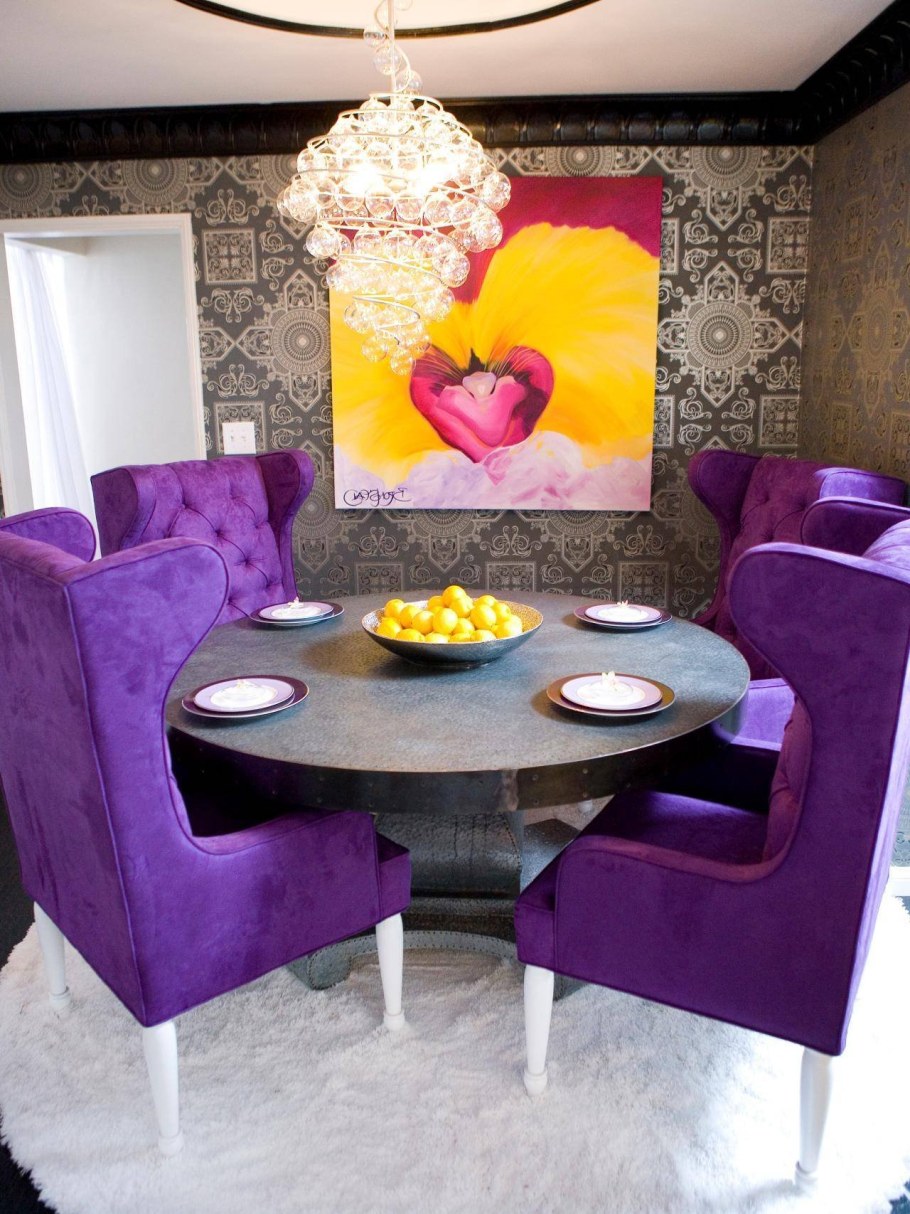 Сочетание желтого и сиреневого в интерьере
