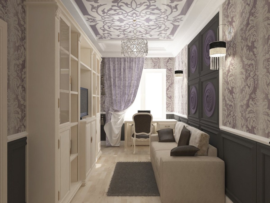 Узкая гостиная интерьер арт деко