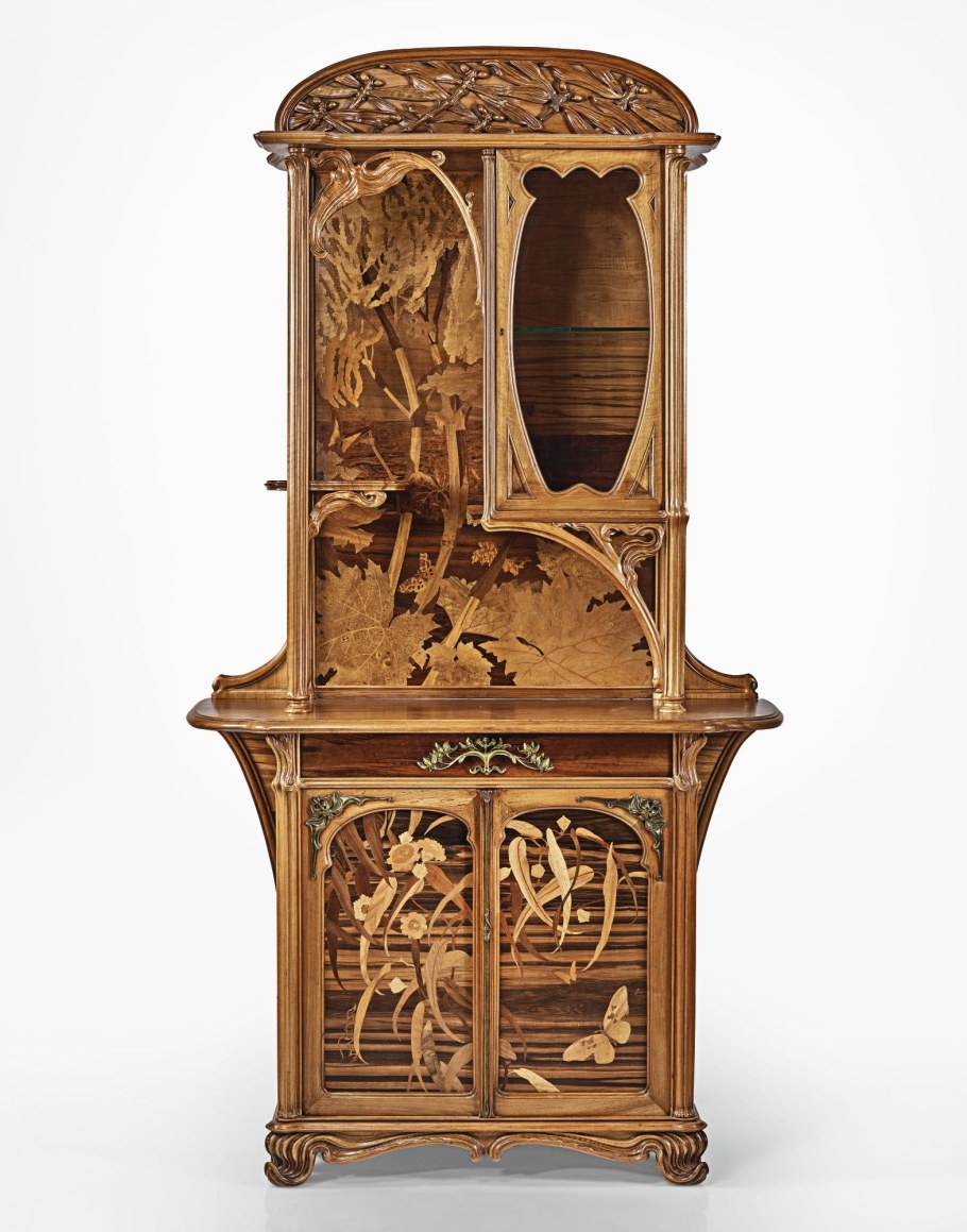Шкаф-витрина «Libellules» (Стрекозы), резьба, Маркетри, Эмиль Галле