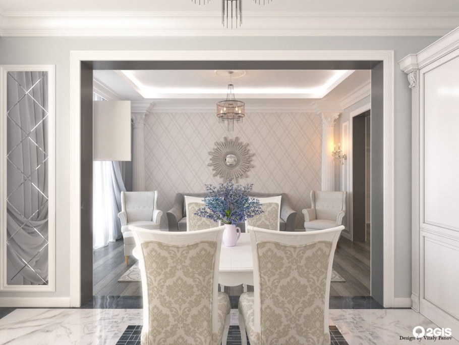 Гостиная арт деко с молдингами