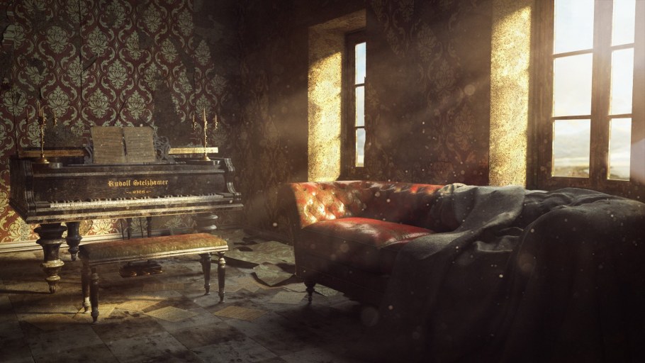 Старинная комната с роялем