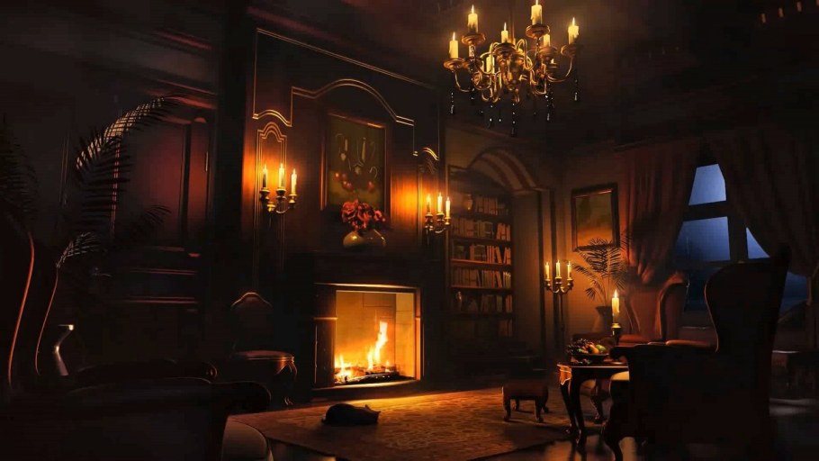Темная комната с камином