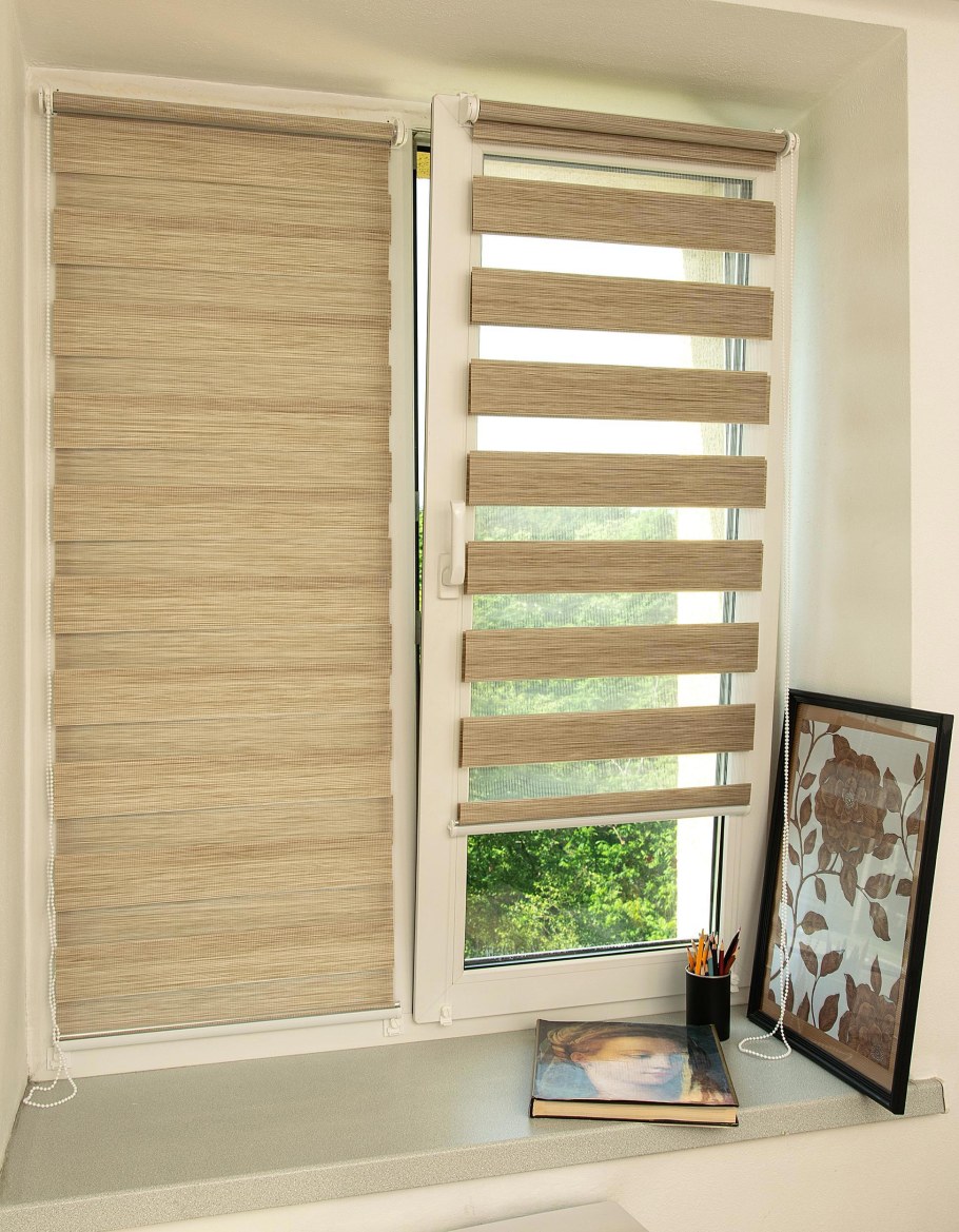 Рулонная штора день-ночь с направляющими струнами