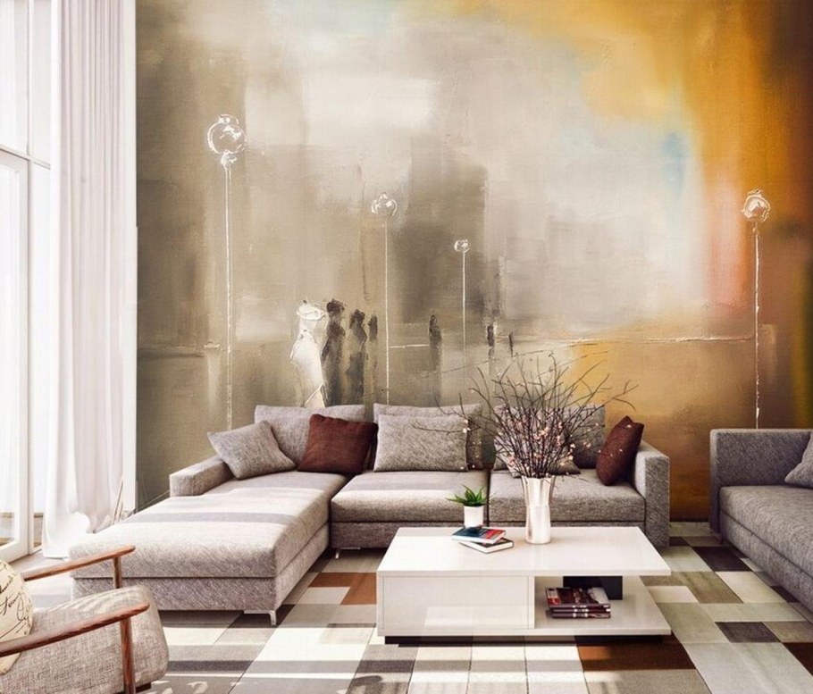 Интерьер гостиной акварелью