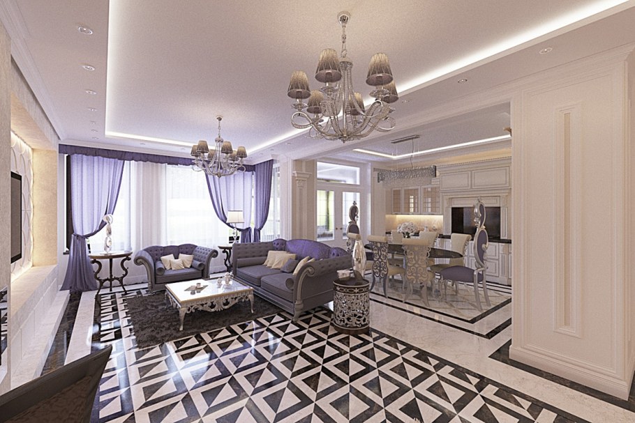 Кухня-гостиная 40 кв.м арт деко