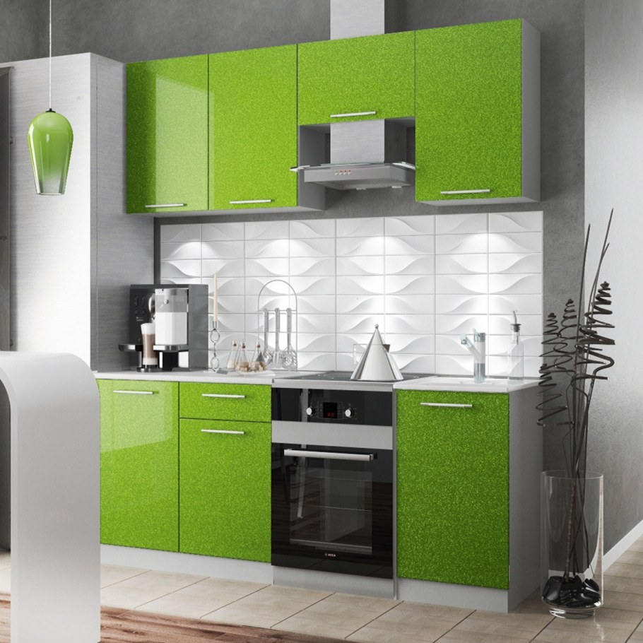 Кухня София олива 2,1 м, белый/зеленый