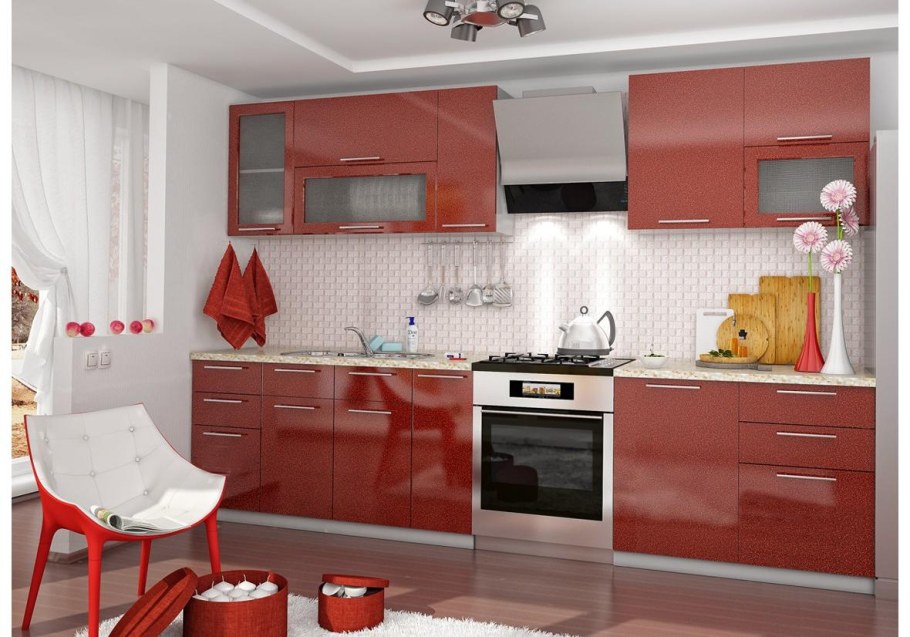 Кухня олива модульная гранат металлик