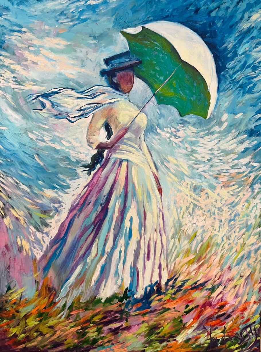 Картина Моне девушка с зонтиком