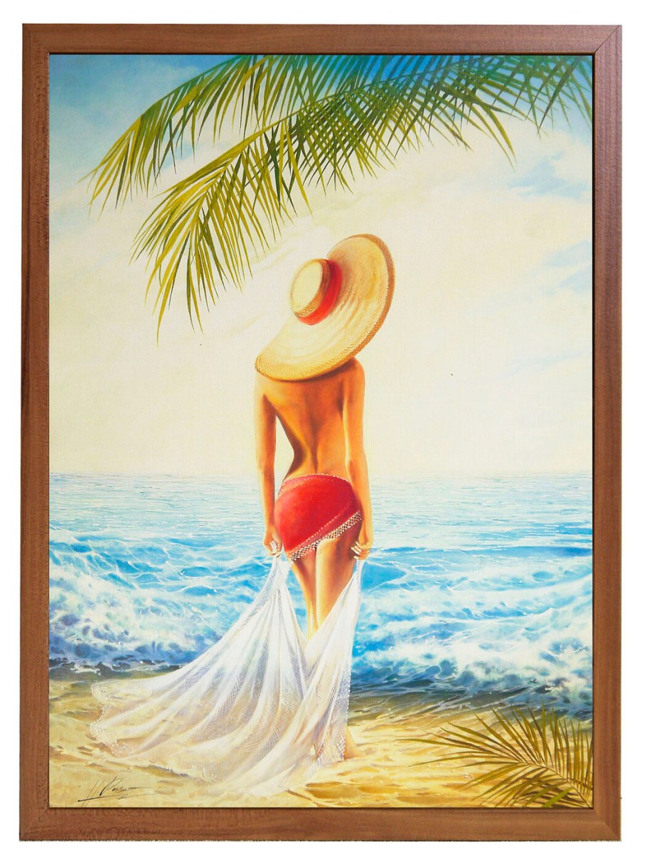 Картина девушка в шляпе на пляже