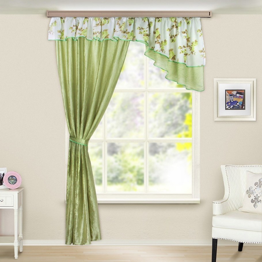 Зеленые шторы на кухню