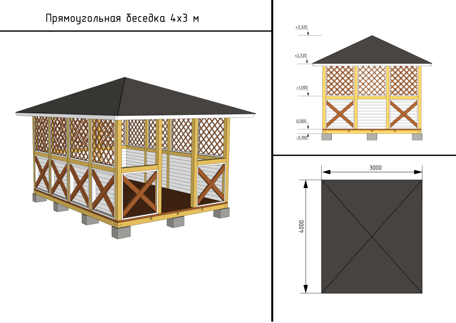 Схема беседки 3 на 4