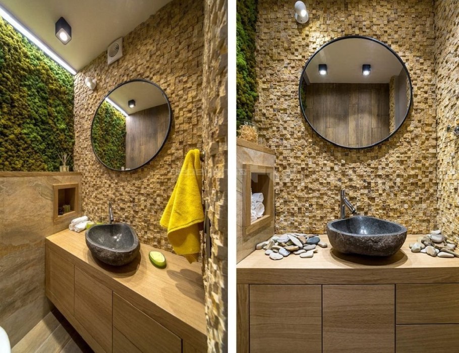 Санузел дерево и камень экостиль