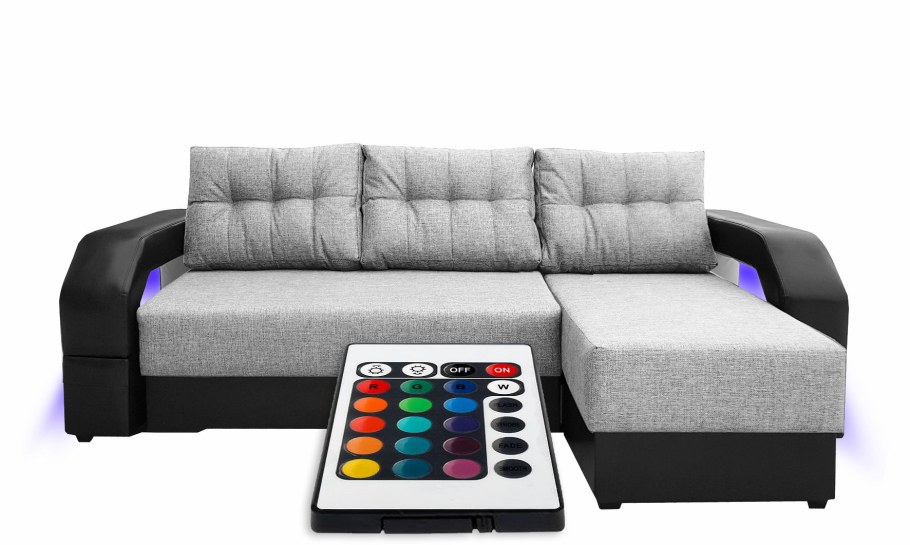 Диван-кровать еврокнижка, Манчестер 150 с подсветкой, рогожка/экокожа