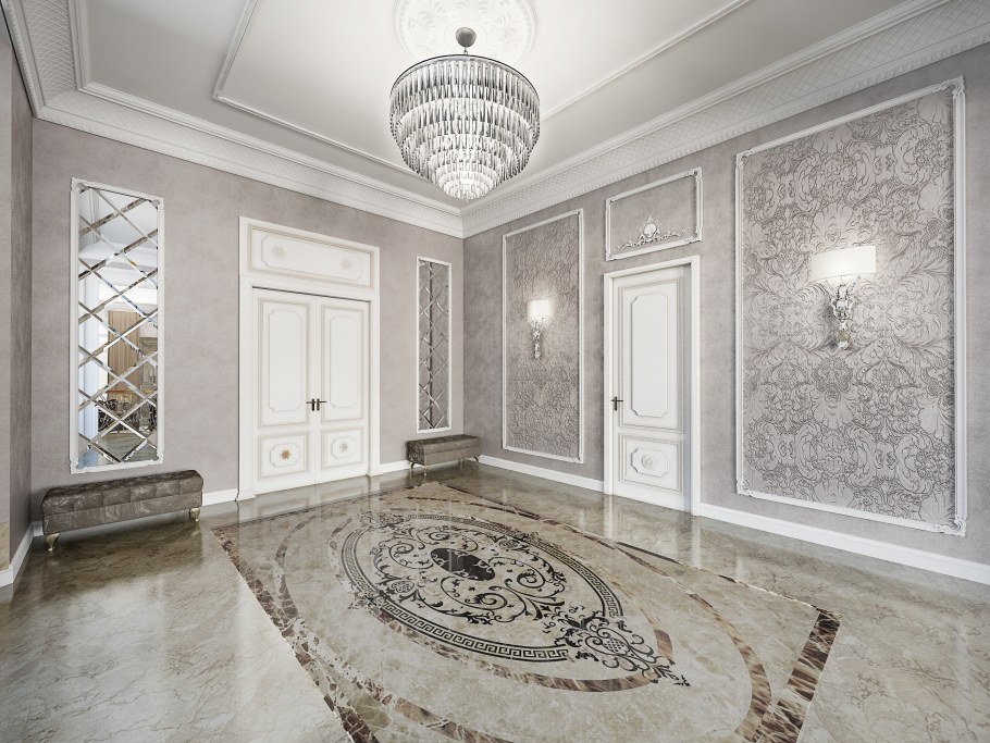 Молдинги с мрамором в интерьере