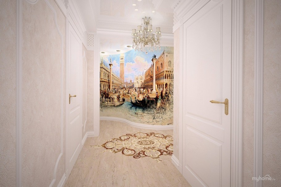 Фрески в интерьере прихожей в современном стиле