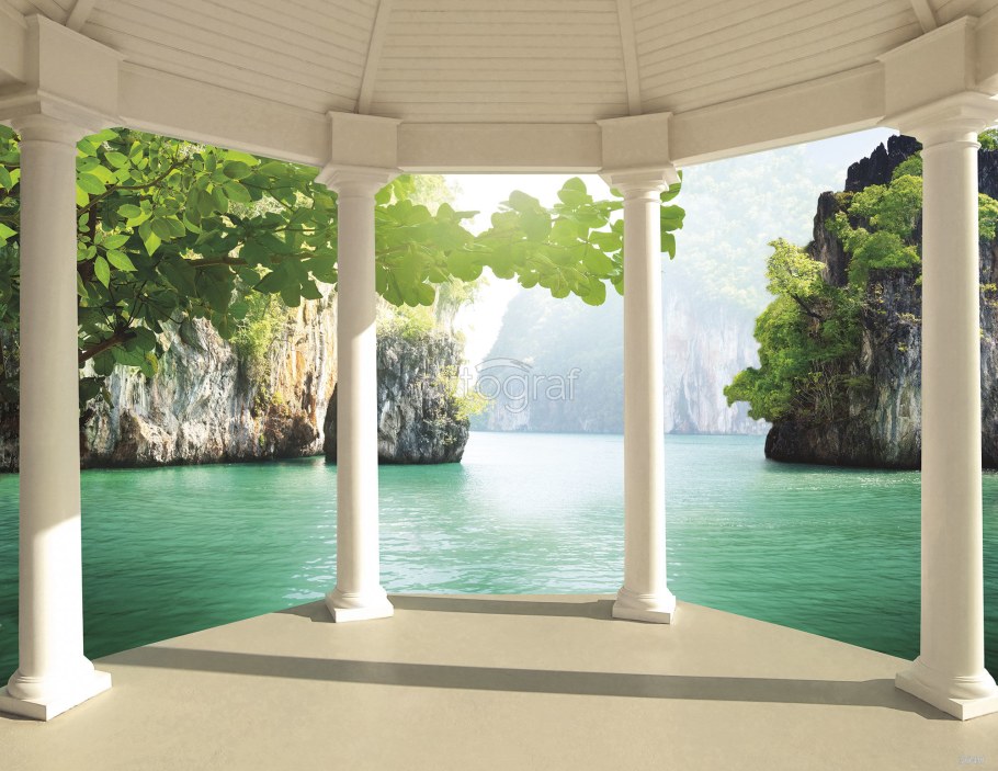 Веранда с колоннами в перспективе