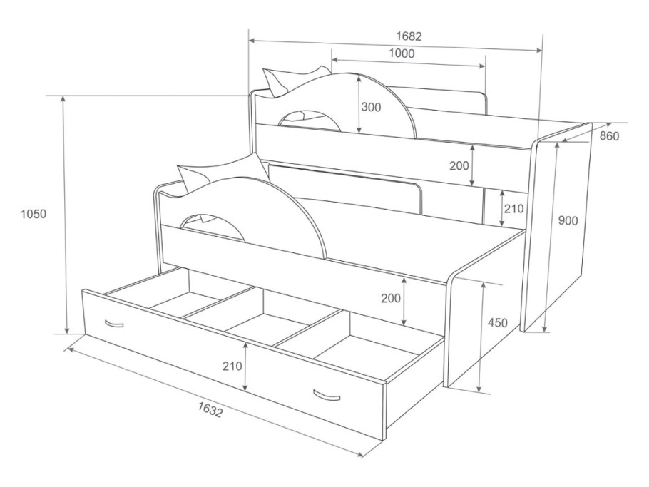 Выкатная кровать Радуга 1.6
