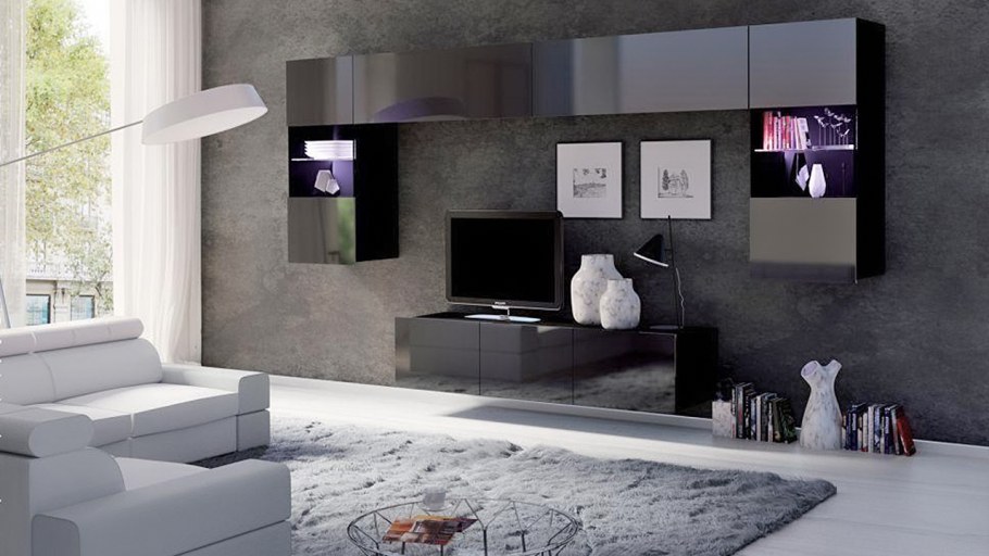 Гостиная порту белый глянец/черный глянец