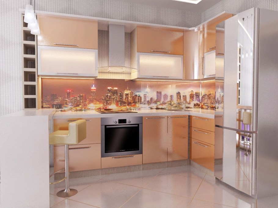 Кухня персикового цвета