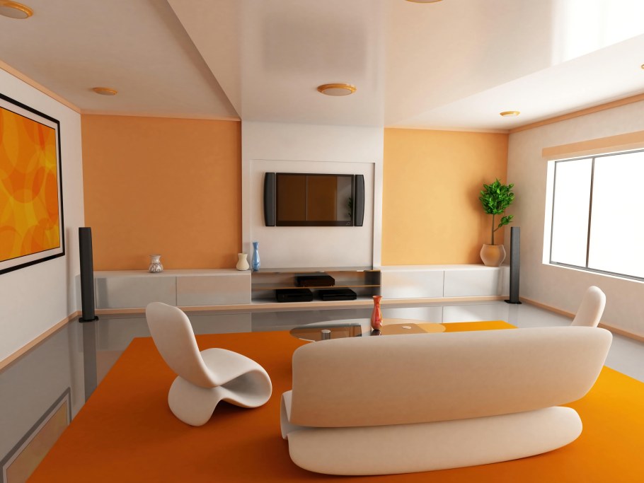 Бело-оранжевая гостиная