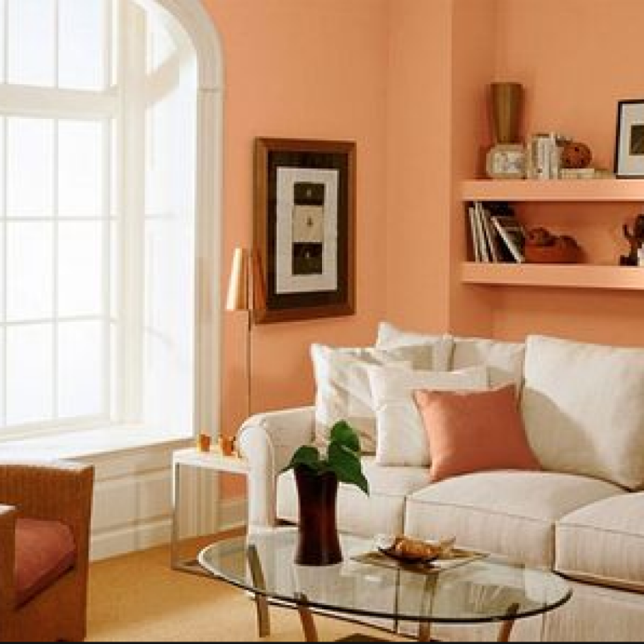 Персиковые стены в интерьере