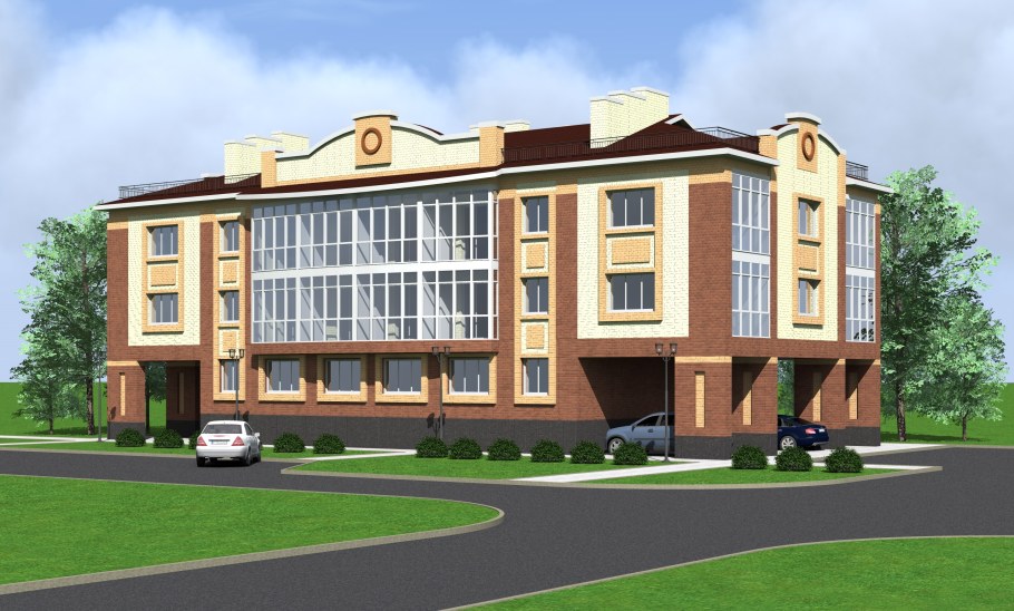 Трехэтажный многоквартирный жилой дом