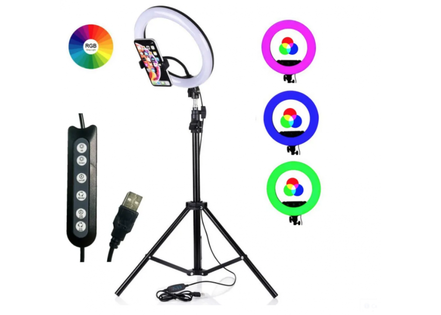 Кольцевая лампа mj33 RGB 33 см со штативом