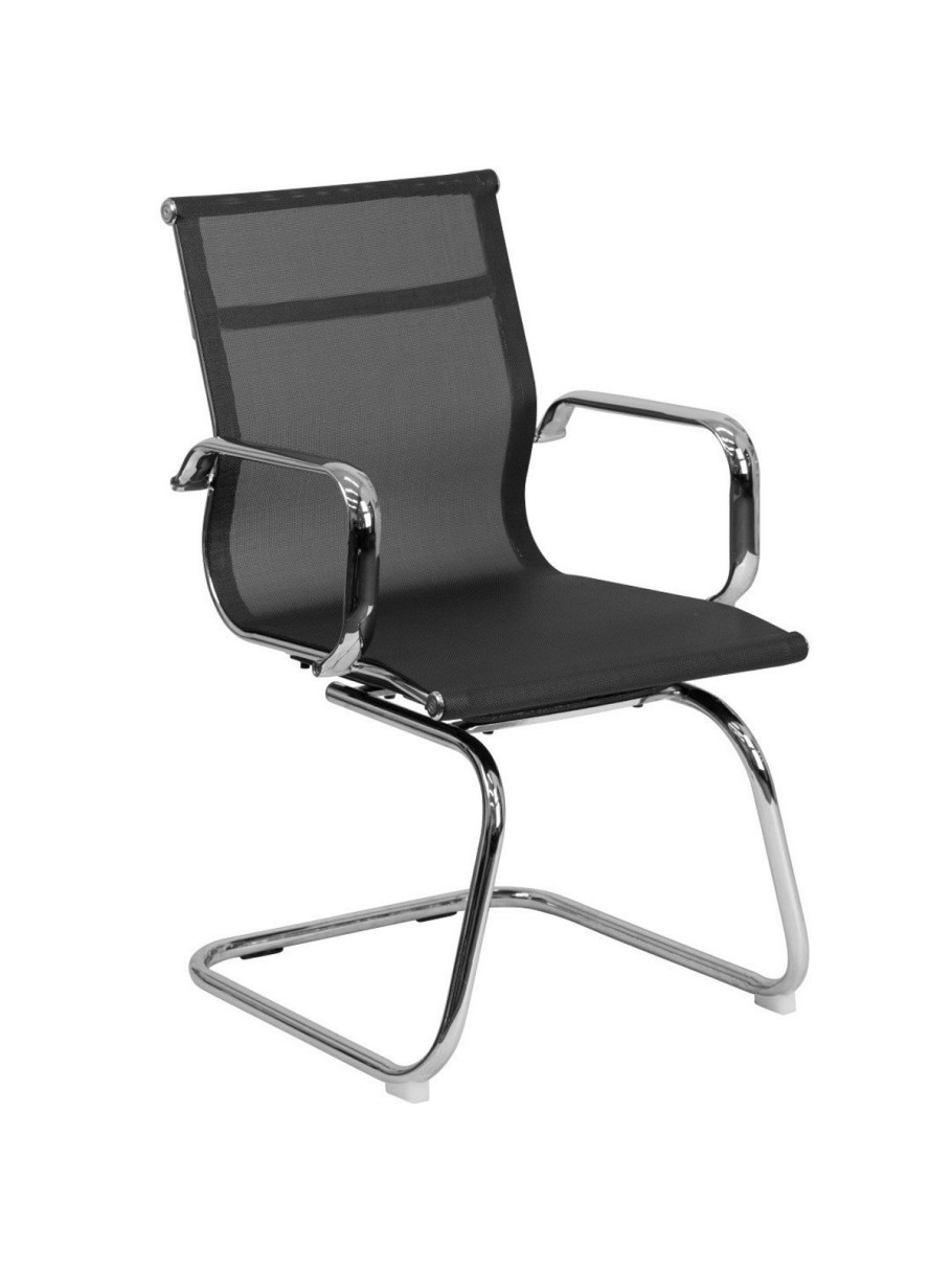 Кресло переговорное Skyline Mech c, на полозьях, сетка, черный/хром