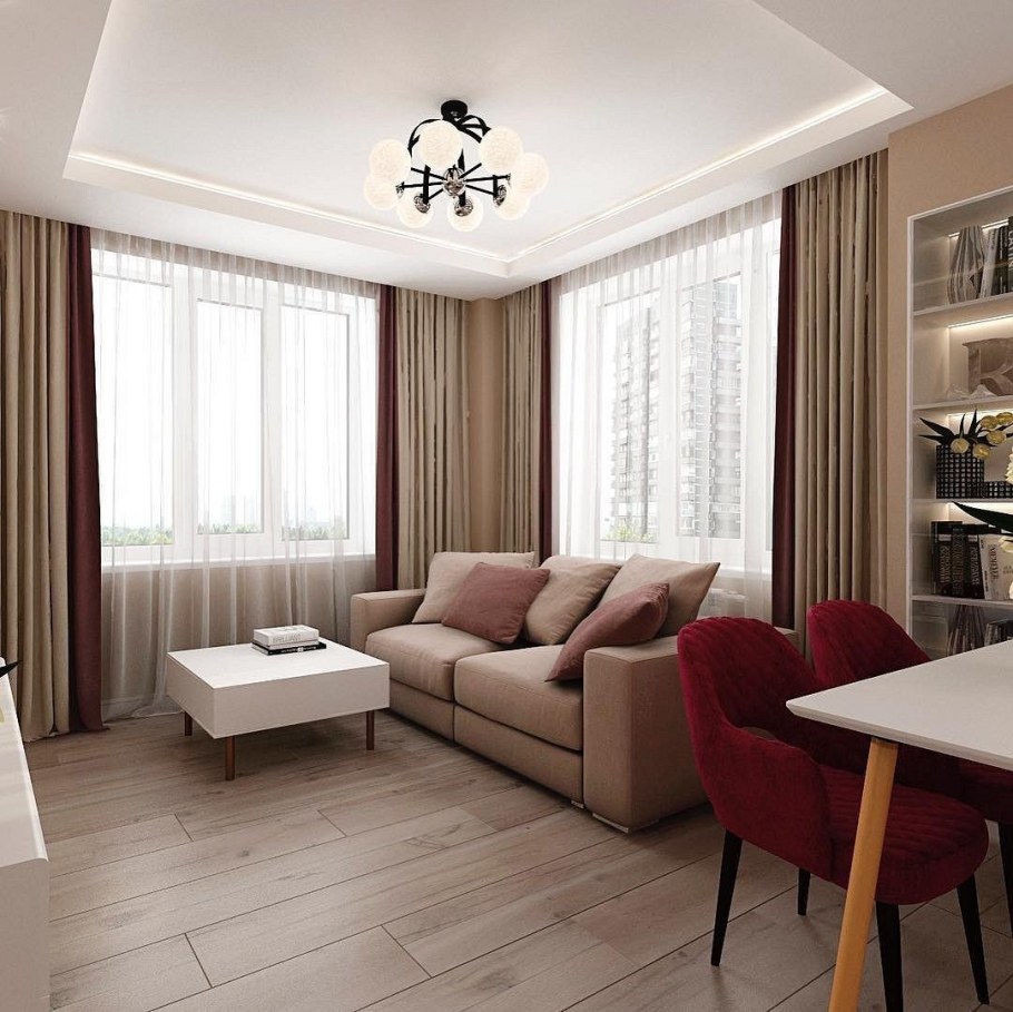 Гостиная с тремя окнами