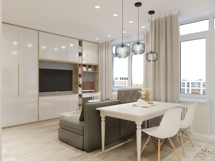 Кухня гостиная с рабочей зоной