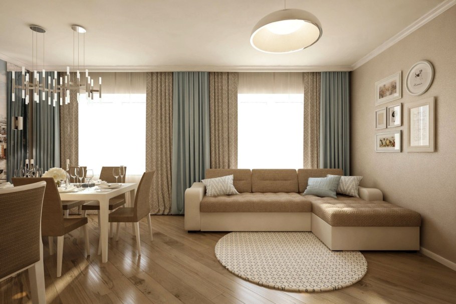 Кухня гостиная с 3 окнами