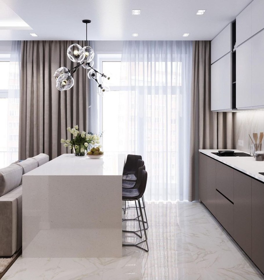 Квадратная кухня гостиная