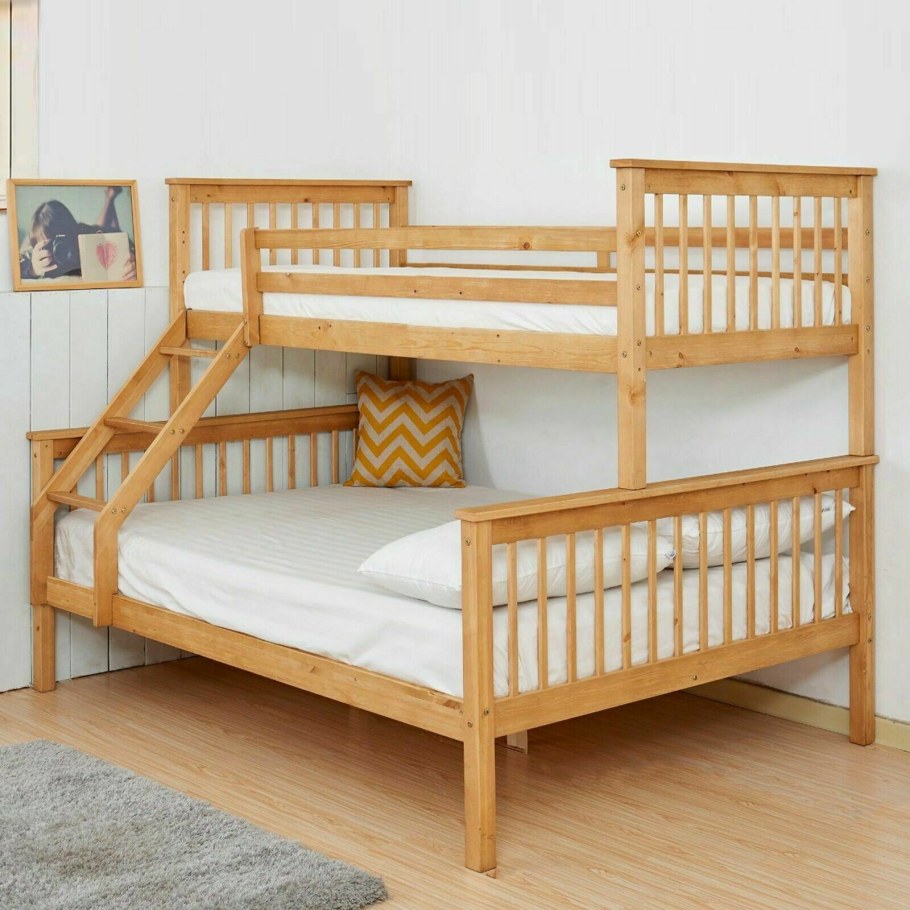 Panana White Solid Wood Triple Bunk Bed 3 Sleeper Twins children