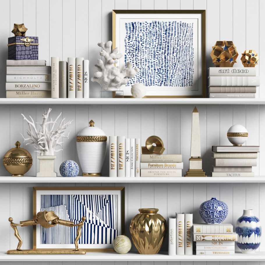 Статуэтки в интерьере на полках