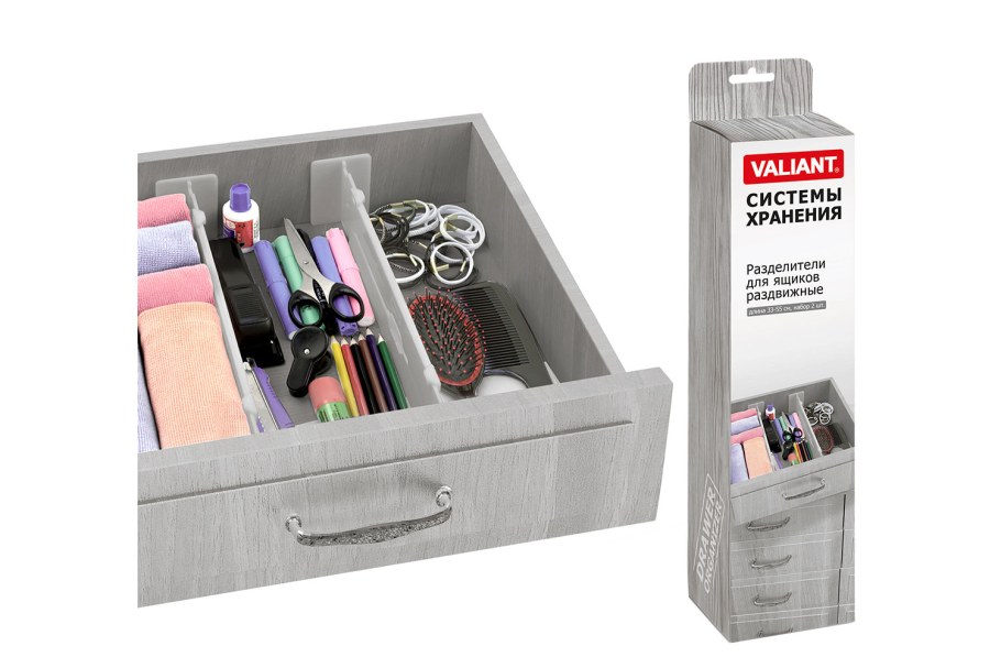 Разделители для ящиков Drawer Organizer, 2 шт, 33*8,8см, серый org-2g