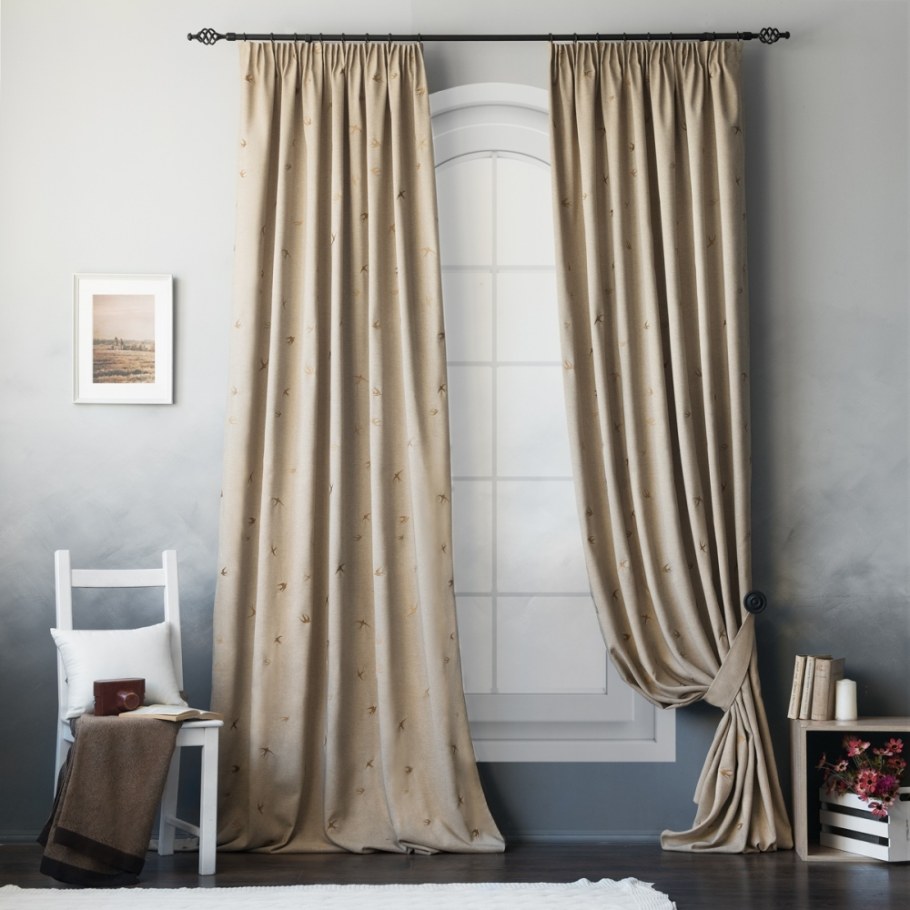 Blv комплект штор с вышивкой Прайм бежево-коричневый
