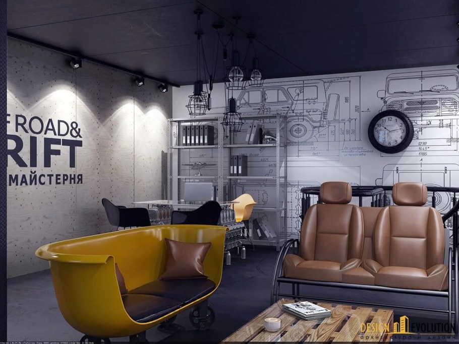Интерьер автосервиса в стиле лофт