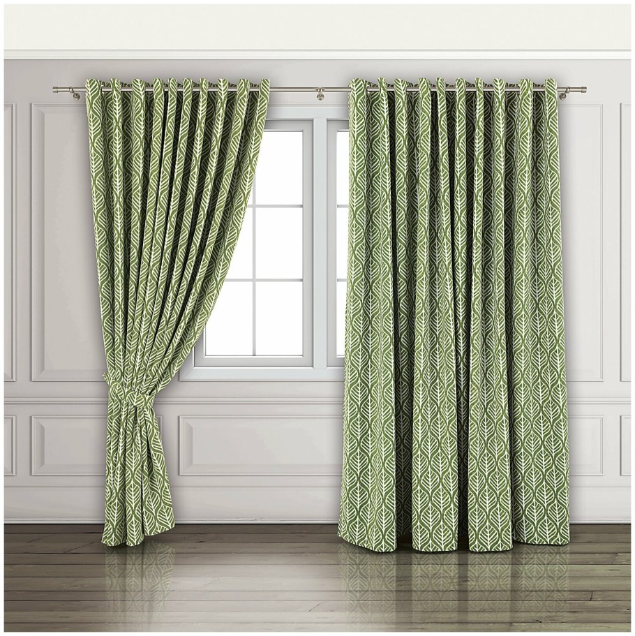 Шторы зеленые с бежевым