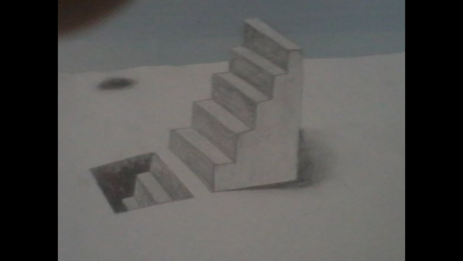 3d лестница карандашом по клеточкам