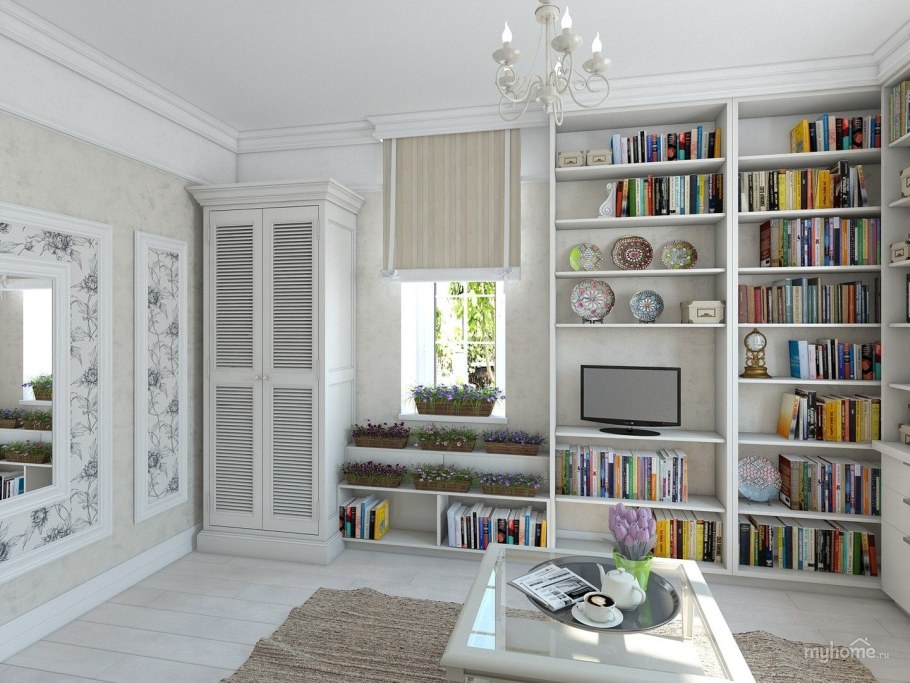 Стеллаж Прованс в интерьере гостиной