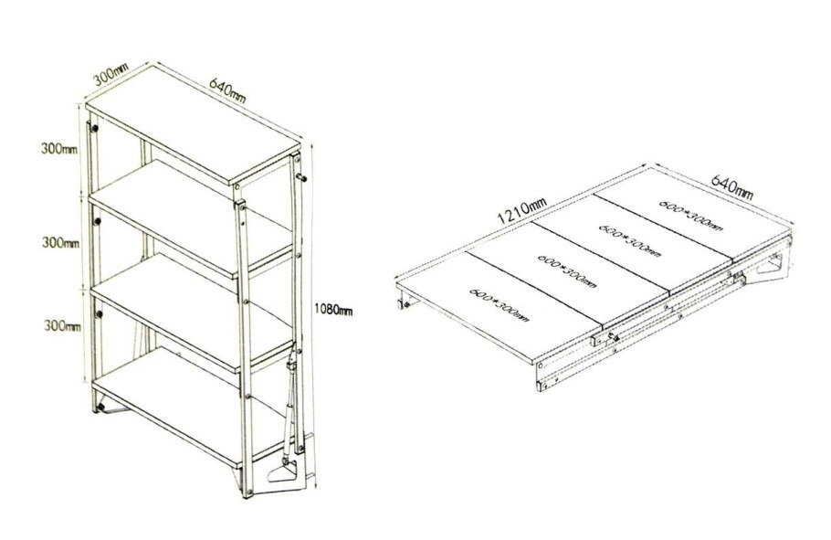 Трансформер пристенный стеллаж- откидной стол рф112