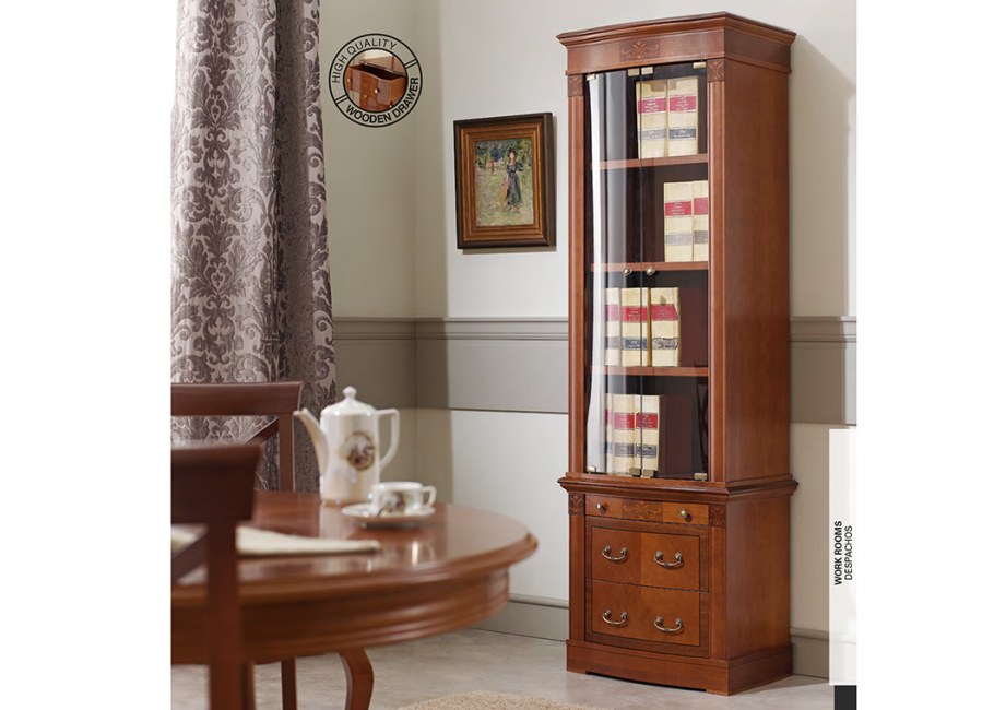 Книжные шкафы со стеклянными дверями классика фото