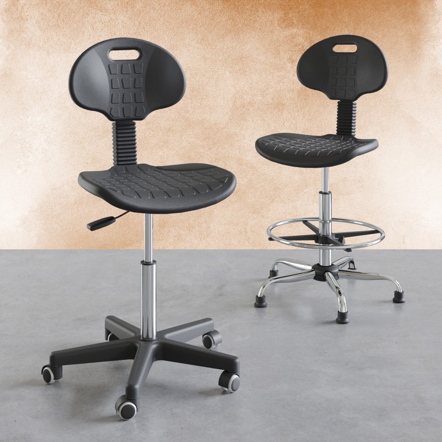 Стул лабораторный газлифт голубая кожа, серая (опора м10*30)