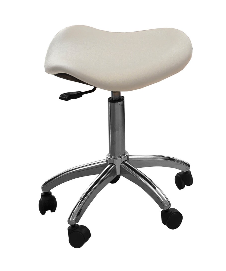 Стул мастера со спинкой и регулировкой высоты на колесиках, белый