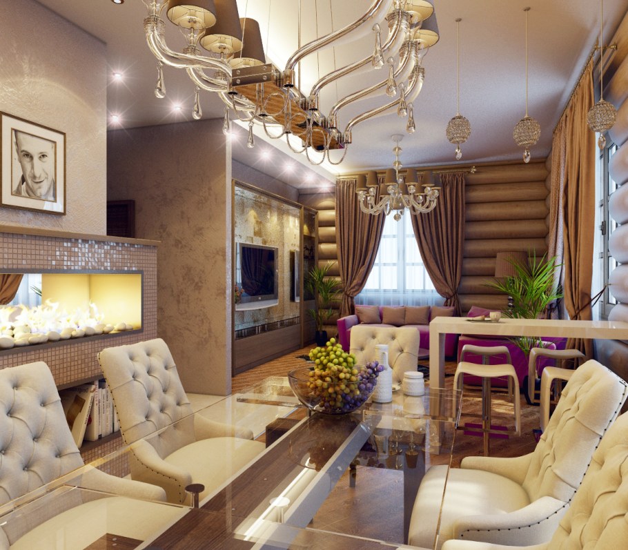 Интерьер арт деко в деревянном доме