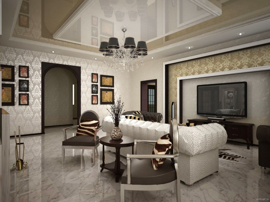 Интерьер гостиной арт деко в загородном доме