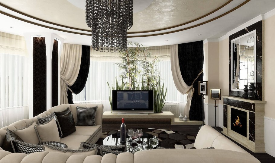 Гостиная с эркером в стиле арт деко