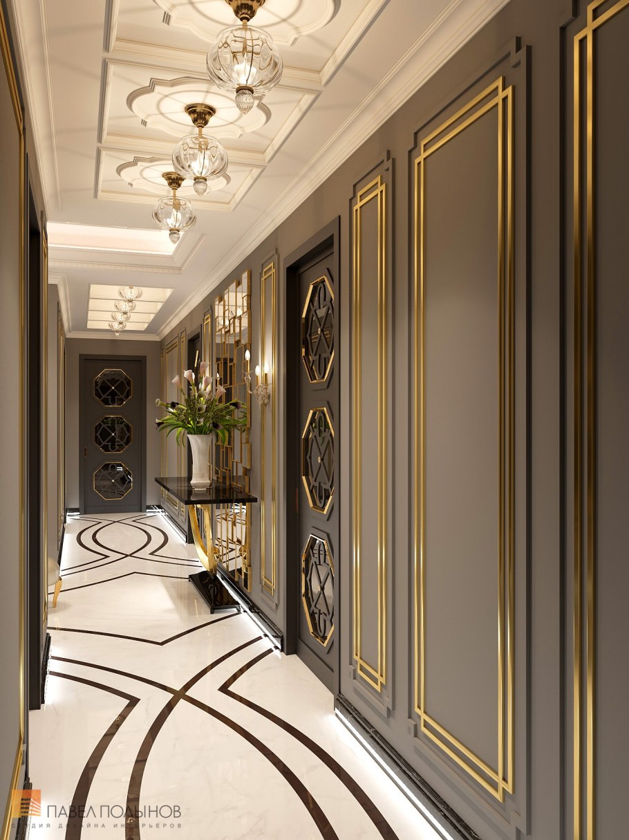 Кессонный потолок в холле в стиле арт деко