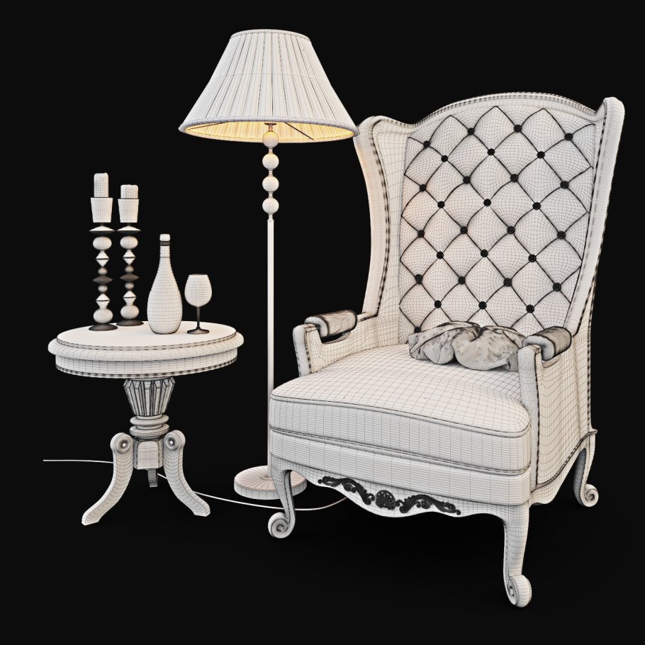 Кресло торшер и столик в интерьере