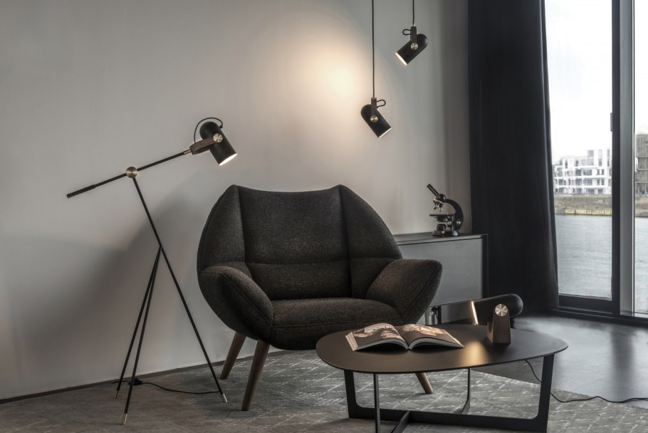 Торшер современный черный матовый двойной